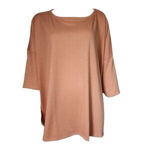 Three Bird Nest Top Womens L Large Orange/Pink Oversized Short Sleeve Pullover